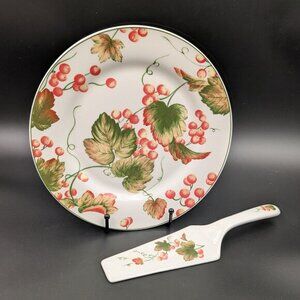 Vintage Porcelain Serving Platter with Flat Server - Autumn Leaves & Berries